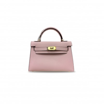 HERMÈS MINI KELLY II CHEVER 3Q PINK GOLD BUCKLE (19*12*5.5cm) 